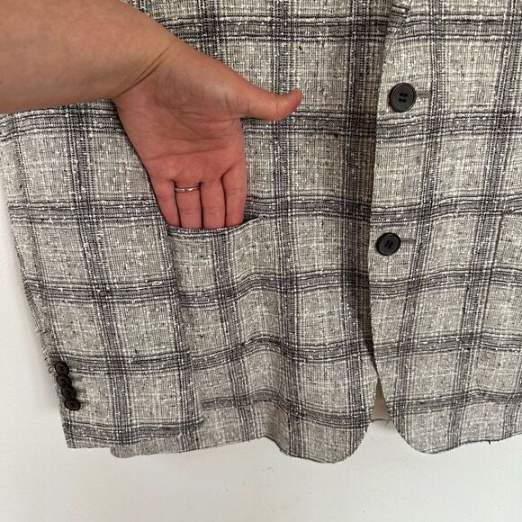 Suitsupply Men’s Textured Linen Blend Havana FL Cream Grey Black Check Windowpan - Picture 7 of 16